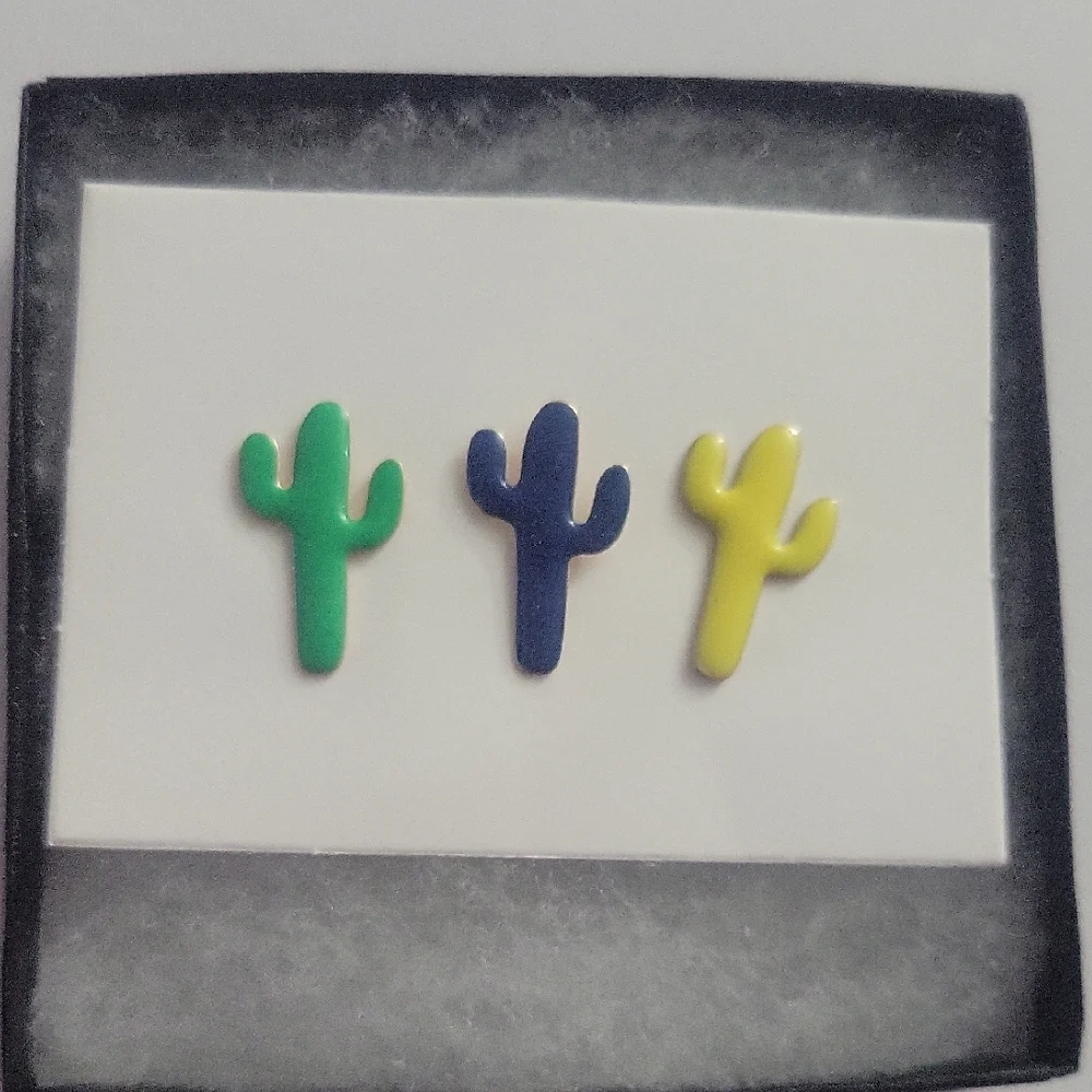 Green and Blue Cactus Brooch Set